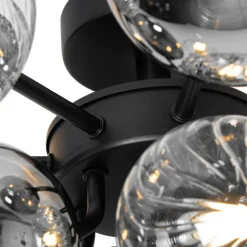 QAZQA Deckenleuchten|Wohnzimmerlampen*Deckenleuchte schwarz mit Rauchglas und klarem Glas 10-flammig - Bonnie
