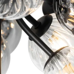 QAZQA Deckenleuchten|Wohnzimmerlampen*Deckenleuchte schwarz mit Rauchglas und klarem Glas 10-flammig - Bonnie