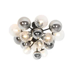 QAZQA Deckenleuchten|Wohnzimmerlampen*Deckenleuchte schwarz mit Rauchglas und klarem Glas 10-flammig - Bonnie