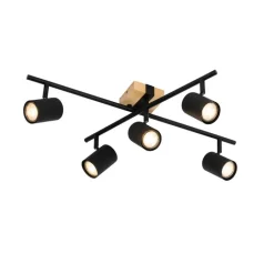 QAZQA Schlafzimmerlampen|Küchenlampen*Deckenleuchte schwarz mit Holz 5-flammig verstellbar rechteckig - Jeana
