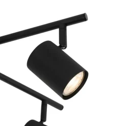 QAZQA Schlafzimmerlampen|Küchenlampen*Deckenleuchte schwarz mit Holz 5-flammig verstellbar rechteckig - Jeana