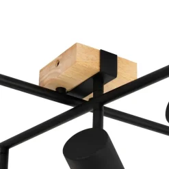 QAZQA Schlafzimmerlampen|Küchenlampen*Deckenleuchte schwarz mit Holz 5-flammig verstellbar rechteckig - Jeana