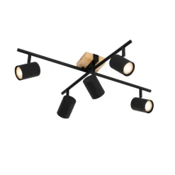 QAZQA Schlafzimmerlampen|Küchenlampen*Deckenleuchte schwarz mit Holz 5-flammig verstellbar rechteckig - Jeana