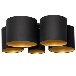 QAZQA Deckenleuchten|Wohnzimmerlampen*Deckenleuchte schwarz mit goldener Innenseite 5-flammig - Multidrum