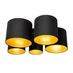 QAZQA Deckenleuchten|Wohnzimmerlampen*Deckenleuchte schwarz mit goldener Innenseite 5-flammig - Multidrum