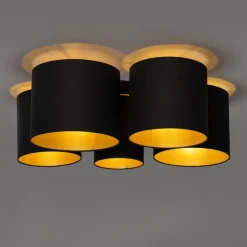 QAZQA Deckenleuchten|Wohnzimmerlampen*Deckenleuchte schwarz mit goldener Innenseite 5-flammig - Multidrum
