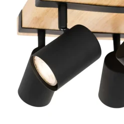 QAZQA Deckenstrahler|Aufbaustrahler*Deckenleuchte schwarz mit Holz 4-flammig verstellbar rechteckig - Jeana