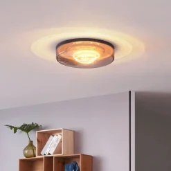 QAZQA Led-Deckenleuchten|Deckenleuchten*Deckenleuchte Schwarz mit Rauchglas 35,5 cm inklusive dimmbarer LED - Fira