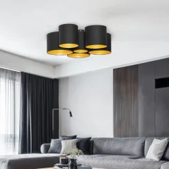 QAZQA Schlafzimmerlampen|Küchenlampen*Deckenleuchte schwarz mit Gold innen 6 Lichter - Multidrum