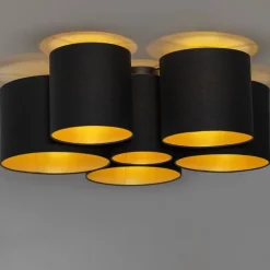 QAZQA Schlafzimmerlampen|Küchenlampen*Deckenleuchte schwarz mit Gold innen 6 Lichter - Multidrum