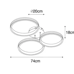 QAZQA Led-Deckenleuchten|Deckenleuchten*Deckenleuchte Stahl inkl. LED 3-Stufen dimmbar 3-Licht - Navara