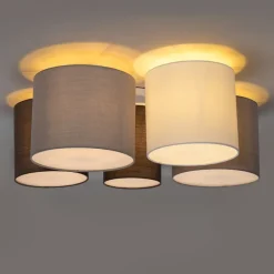 QAZQA Deckenleuchten|Wohnzimmerlampen*Deckenleuchte weiß grau und braun 5-Licht - Multidrum