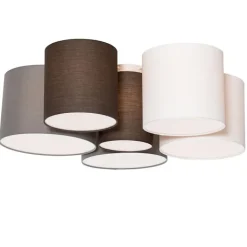 QAZQA Deckenleuchten|Wohnzimmerlampen*Deckenleuchte weiß grau und braun 6-Licht - Multidrum