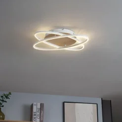 QAZQA Küchenlampen|Led-Deckenleuchten*Deckenleuchte Weiß mit Holz inkl. LED 3-Stufen-Dimmbar 2-flammig - Kane