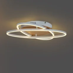 QAZQA Küchenlampen|Led-Deckenleuchten*Deckenleuchte Weiß mit Holz inkl. LED 3-Stufen-Dimmbar 2-flammig - Kane