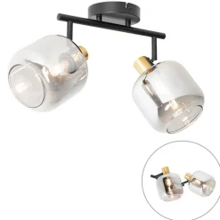 QAZQA Deckenstrahler|Aufbaustrahler*Deckenspot Schwarz / Gold mit Rauchglas 2-flammig - Zuzanna