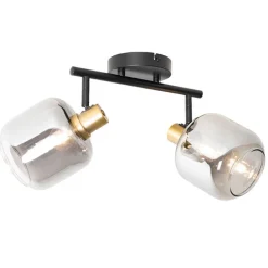 QAZQA Deckenstrahler|Aufbaustrahler*Deckenspot Schwarz / Gold mit Rauchglas 2-flammig - Zuzanna