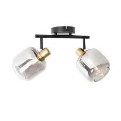 QAZQA Deckenstrahler|Aufbaustrahler*Deckenspot Schwarz / Gold mit Rauchglas 2-flammig - Zuzanna