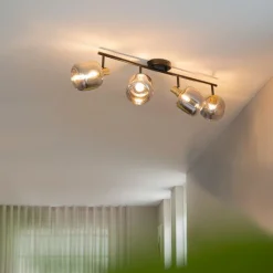 QAZQA Schlafzimmerlampen|Küchenlampen*Deckenspot Schwarz mit Gold mit Rauchglas 4-flammig - Zuzanna
