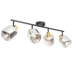 QAZQA Schlafzimmerlampen|Küchenlampen*Deckenspot Schwarz mit Gold mit Rauchglas 4-flammig - Zuzanna