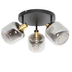 QAZQA Deckenstrahler|Aufbaustrahler*Deckenspot Schwarz mit Gold mit Rauchglas 3-flammig - Zuzanna