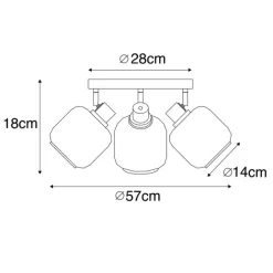QAZQA Deckenstrahler|Aufbaustrahler*Deckenspot Schwarz mit Gold mit Rauchglas 3-flammig - Zuzanna