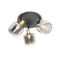 QAZQA Deckenstrahler|Aufbaustrahler*Deckenspot Schwarz mit Gold mit Rauchglas 3-flammig - Zuzanna