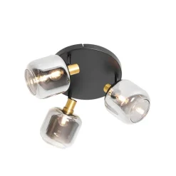 QAZQA Deckenstrahler|Aufbaustrahler*Deckenspot Schwarz mit Gold mit Rauchglas 3-flammig - Zuzanna