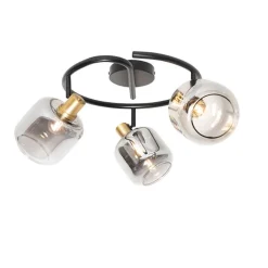 QAZQA Deckenstrahler|Aufbaustrahler*Deckenspot schwarz mit Rauchglas rund 3-flammig - Zuzanna