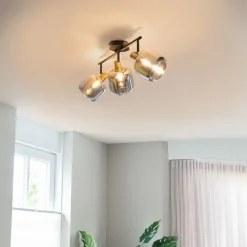 QAZQA Schlafzimmerlampen|Küchenlampen*Deckenspot schwarz mit Rauchglas länglich 3-flammig - Zuzanna