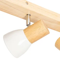 QAZQA Gartenbeleuchtung|Schlafzimmerlampen*Deckenstrahler aus Holz mit weißem, verstellbarem 4-flammigen Strahler – Thorin