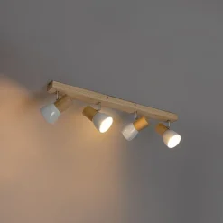 QAZQA Gartenbeleuchtung|Schlafzimmerlampen*Deckenstrahler aus Holz mit weißem, verstellbarem 4-flammigen Strahler – Thorin