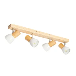 QAZQA Gartenbeleuchtung|Schlafzimmerlampen*Deckenstrahler aus Holz mit weißem, verstellbarem 4-flammigen Strahler – Thorin