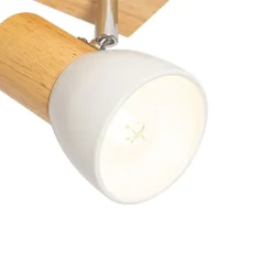 QAZQA Gartenbeleuchtung|Schlafzimmerlampen*Deckenstrahler aus Holz mit weißem, verstellbarem 4-flammigen Strahler – Thorin