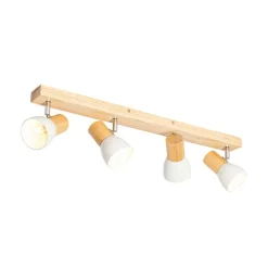 QAZQA Gartenbeleuchtung|Schlafzimmerlampen*Deckenstrahler aus Holz mit weißem, verstellbarem 4-flammigen Strahler – Thorin