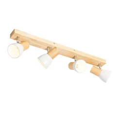 QAZQA Gartenbeleuchtung|Schlafzimmerlampen*Deckenstrahler aus Holz mit weißem, verstellbarem 4-flammigen Strahler – Thorin