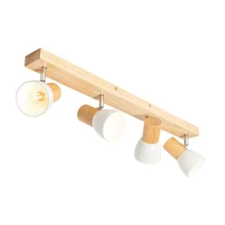 QAZQA Gartenbeleuchtung|Schlafzimmerlampen*Deckenstrahler aus Holz mit weißem, verstellbarem 4-flammigen Strahler – Thorin