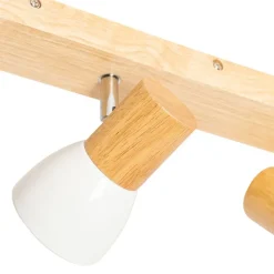QAZQA Schlafzimmerlampen|Küchenlampen*Deckenstrahler aus Holz mit weißem, verstellbarem 3-flammigen Strahler – Thorin