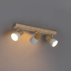 QAZQA Schlafzimmerlampen|Küchenlampen*Deckenstrahler aus Holz mit weißem, verstellbarem 3-flammigen Strahler – Thorin