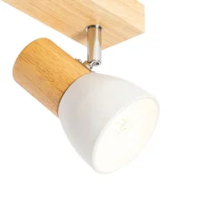 QAZQA Schlafzimmerlampen|Küchenlampen*Deckenstrahler aus Holz mit weißem, verstellbarem 3-flammigen Strahler – Thorin