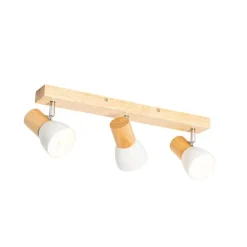 QAZQA Schlafzimmerlampen|Küchenlampen*Deckenstrahler aus Holz mit weißem, verstellbarem 3-flammigen Strahler – Thorin