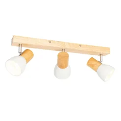 QAZQA Schlafzimmerlampen|Küchenlampen*Deckenstrahler aus Holz mit weißem, verstellbarem 3-flammigen Strahler – Thorin
