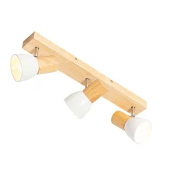 QAZQA Schlafzimmerlampen|Küchenlampen*Deckenstrahler aus Holz mit weißem, verstellbarem 3-flammigen Strahler – Thorin