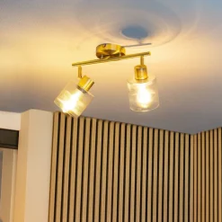 QAZQA Deckenstrahler|Aufbaustrahler*Deckenstrahler Gold mit Glas 2-flammig verstellbar - Laura