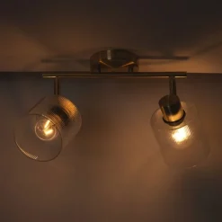 QAZQA Deckenstrahler|Aufbaustrahler*Deckenstrahler Gold mit Glas 2-flammig verstellbar - Laura