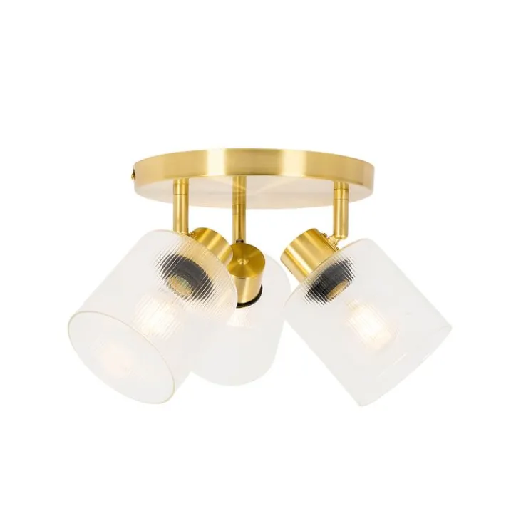 QAZQA Deckenstrahler|Aufbaustrahler*Deckenstrahler Gold mit Glas 3-flammig verstellbar rund - Laura