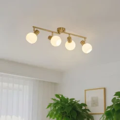 QAZQA Schlafzimmerlampen|Küchenlampen*Deckenstrahler Gold mit Opalglas 4-flammig verstellbar - Anouk