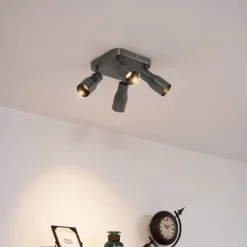 QAZQA Deckenstrahler|Aufbaustrahler*Deckenstrahler Gunmetal GU10 50 mm quadratisch 4-flammig - Stanley