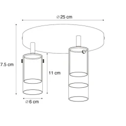 QAZQA Deckenstrahler|Aufbaustrahler*Deckenstrahler Gunmetal Rund 3-flammig drehbar und verstellbar - Drain