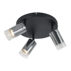 QAZQA Deckenstrahler|Aufbaustrahler*Deckenstrahler Gunmetal Rund 3-flammig drehbar und verstellbar - Drain